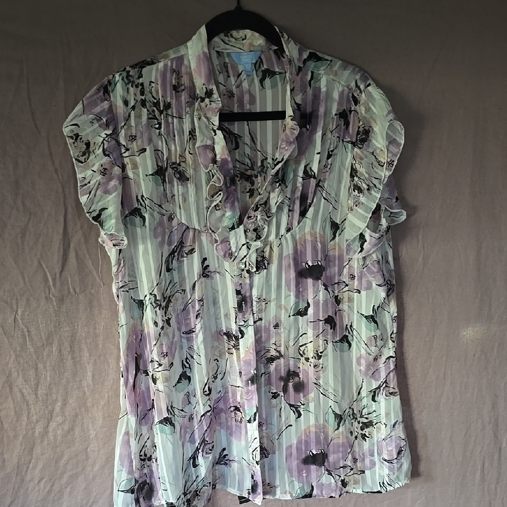 Denver Hayes Cream Bib Collar Ruffled Blouse